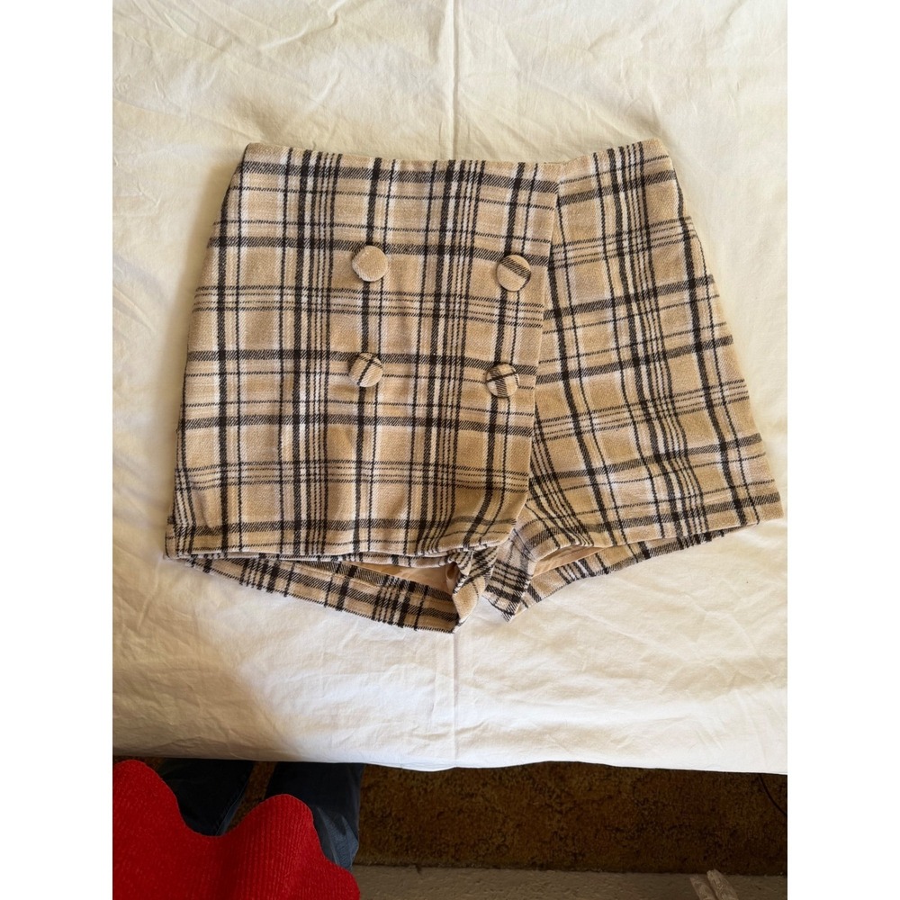 Balboa Fashion Molly Plaid Skort Nude Black Wrap Front Mini Size L Academia